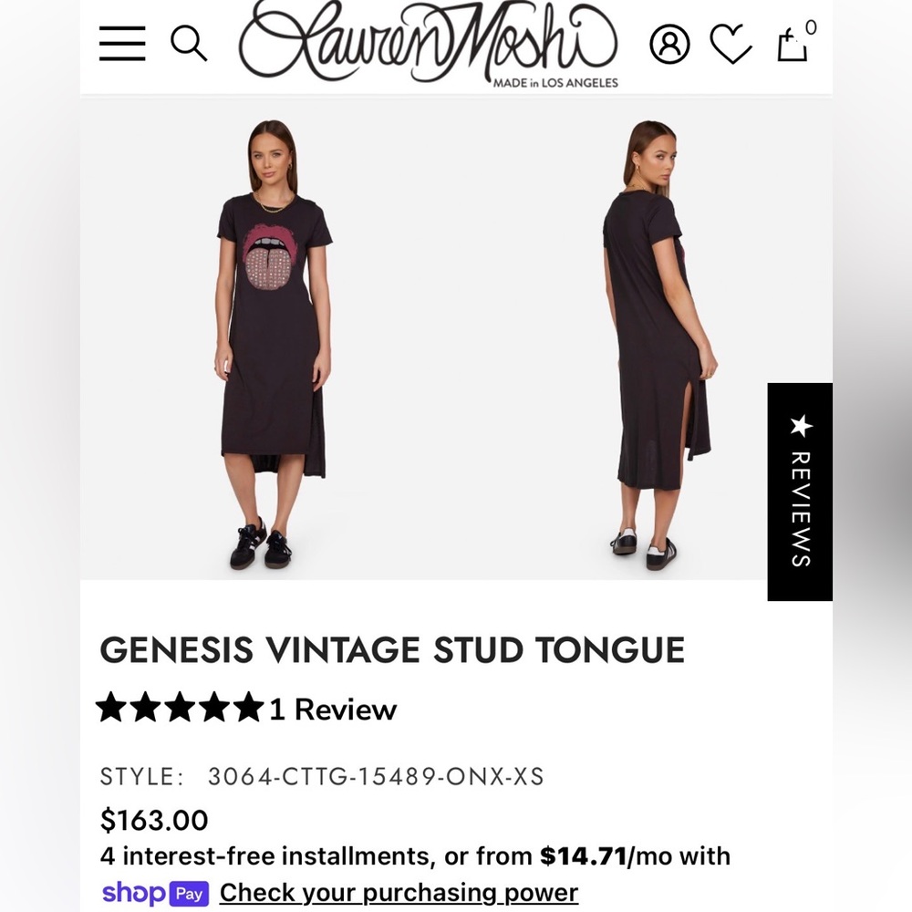 Stars & Stripes Lips Diamond TONGUE TEE LAUREN MOSHI Shirt Dress Black - flaw - Picture 3 of 12